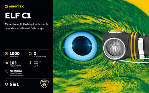 Armytek Elf C1 Compact 1000 lumen USB rechargeable headlamp