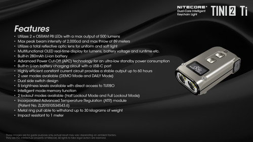 Nitecore TINI2 Ti 500 lumen USB-C rechargeable titanium keychain light