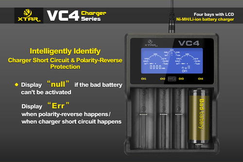 Xtar VC4 LCD USB powered Li-ion/Ni-MH battery charger 4 channel