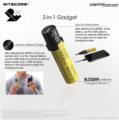 Nitecore NL2150HPi Set 5000mAh rechargeable battery with magnetic light & power bank