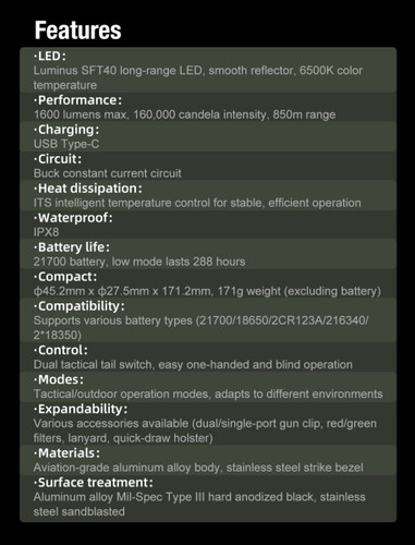 Klarus XT12GT PRO Compact 1600 lumen 850m long-range rechargeable torch