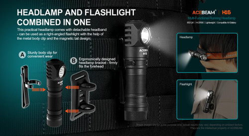 AceBeam H16 Multi-functional 1000 lumen lightweight running headlamp