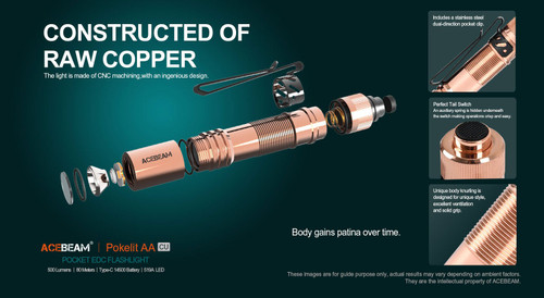 AceBeam Pokelit AA Copper high CRI 500 lumen EDC torch