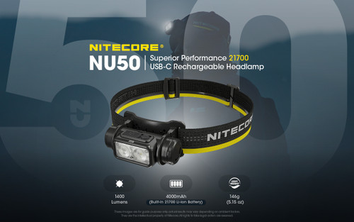 Nitecore NU50 High Output 1400 lumen lightweight rechargeable headlamp