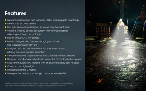 Nitecore NU50 High Output 1400 lumen lightweight rechargeable headlamp