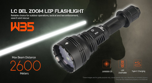 AceBeam W35 LC DEL Zoom 2.6km ultra-throw rechargeable LEP torch