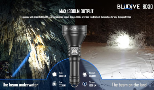 Bludive BD30 Long-range 1300 lumen 1.3km throw dive torch
