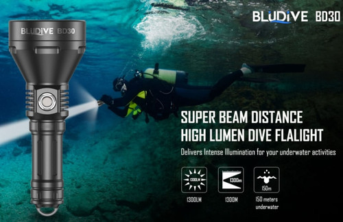 Bludive BD30 Long-range 1300 lumen 1.3km throw dive torch