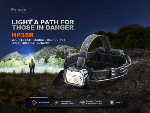 Fenix HP35R Spot & Flood 4000 lumen USB-C rechargeable headlamp