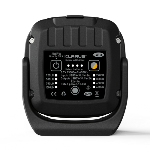 Klarus WL3 Portable 1500 lumen rechargeable camping light