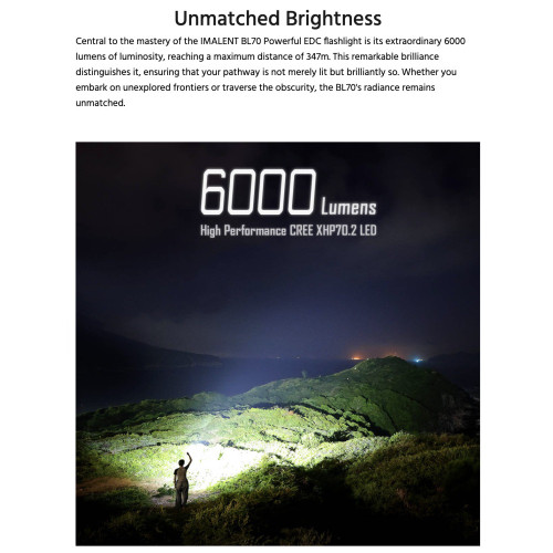 Imalent BL70 Dual output 6000 lumen rechargeable EDC torch