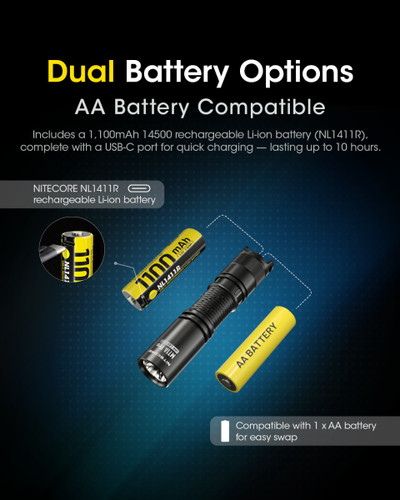 Nitecore MT1A Pro Lightweight 800 lumen rechargeable AA torch
