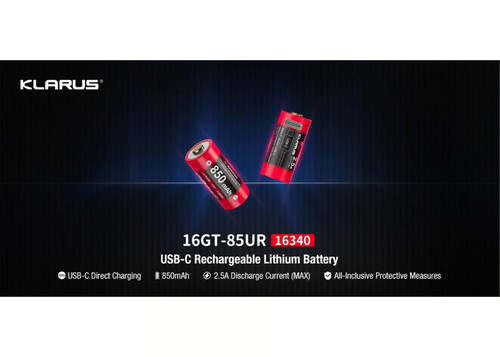 Klarus 16GT-85UR High discharge 850mAh rechargeable Li-ion battery