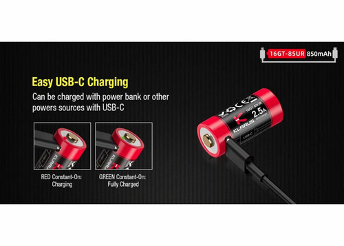 Klarus 16GT-85UR High discharge 850mAh rechargeable Li-ion battery