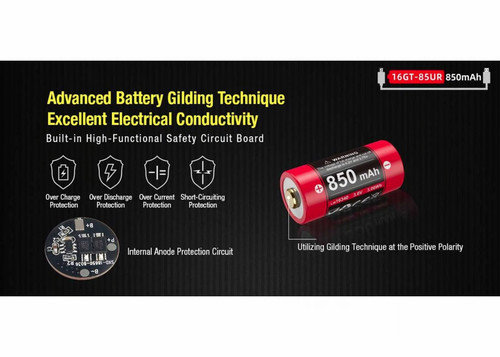 Klarus 16GT-85UR High discharge 850mAh rechargeable Li-ion battery