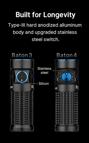 Olight Baton 4 - Pocket-sized 1300 Lumen Rechargeable EDC Torch