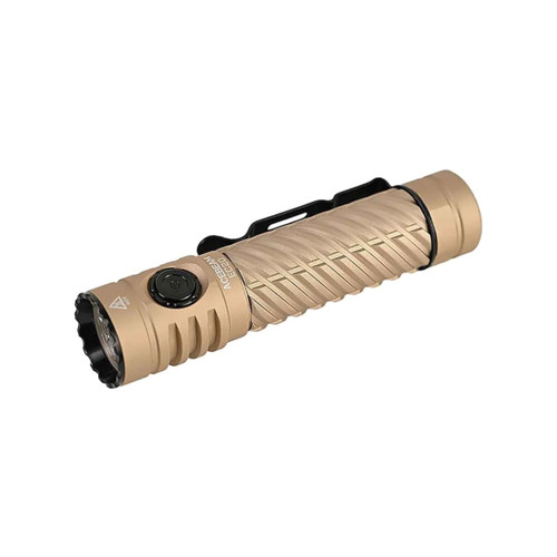 Acebeam EC20 - 2800 Lumen EDC Torch with RGB in tan finish, shown at an angle.