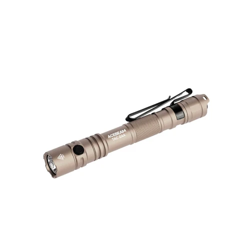Acebeam TAC 2AA - 1400 Lumen AA Compact EDC Torch in tan color, shown at an angle.