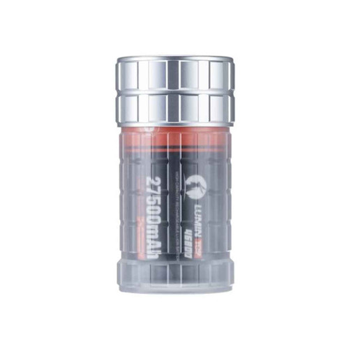 Side profile view of the Lumintop Aurora RGB Rechargeable LED Torch and Power Bank, highlighting its transparent body.