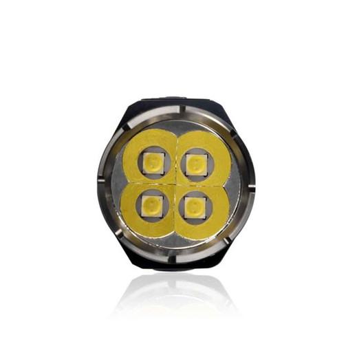 Close-up view of the four high CRI LED emitters on the Lumintop Apollo V2 High CRI 1300 lumen rechargeable torch.