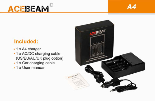 AceBeam A4 Advanced Multi-Charger for Li-ion, LiFePO4, Ni-MH & Ni-Cd Batteries