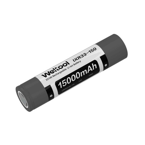 Weltool IXR33-150 33140 rechargeable Li-ion battery, 15000mAh capacity, 3.6V, 54Wh, angled view.