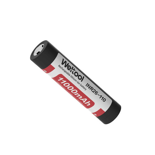 Weltool INR26-110 rechargeable lithium-ion battery, 11000mAh, 3.6V, 39.6Wh, diagonal view.