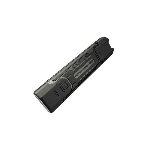 Nitecore EDC07 black flashlight, angled top-right view, showing the textured grip and controls.