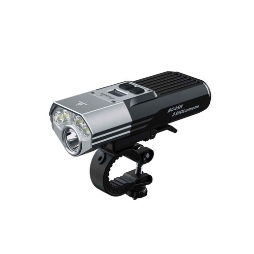 Fenix BC45R 3300 lumens rechargeable bike light with multiple LEDs and handlebar mount, front-left view.