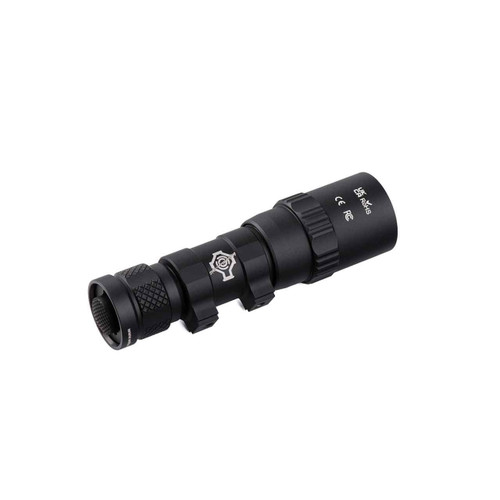 Weltool LH8 W35 flashlight from the tailcap end, showing CE, FC, and RoHS markings on a white background.