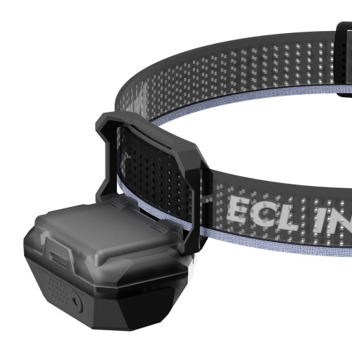 Nuben headlamp shown from the rear, highlighting the closed light unit and adjustable strap.