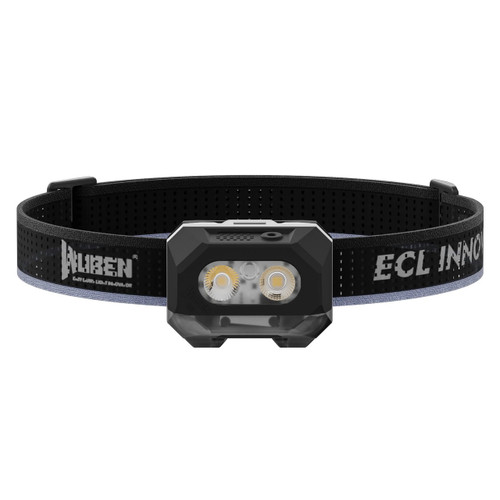 Front view of the Nuben ECL Inno headlamp, showcasing its dual LED lights and branded headband.