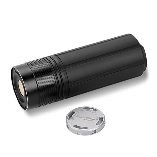 Imalent SR32 battery pack with the end cap detached, revealing the internal positive contact point.