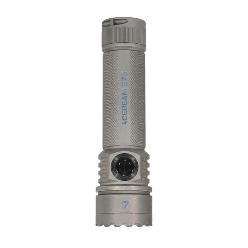 Acebeam E75 Titanium - Limited Edition Compact USB-C Rechargeable LED Torch in a stonewashed titanium finish.