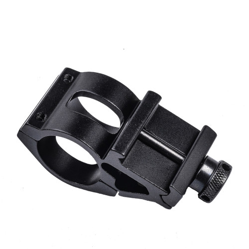 Weltool flashlight mount, side view showing the clamping mechanism and knurled thumb screw for secure attachment.
