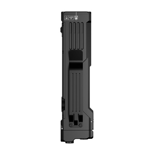 Side view of Wuben X5 3-in-1 1300 lumens EDC rechargeable flashlight, showcasing the pocket clip and laser warning.