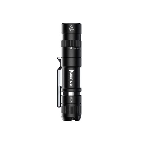 Wuben L3 3000 lumens EDC tactical flashlight, black, front view showing head and body.