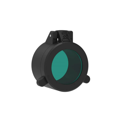 Weltool LF33G - Green Filter for Weltool W3 Pro and 33mm Torches, angled view showing the green lens and flip-cap.