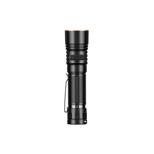 Fenix E40R - 5000 Lumen Rechargeable EDC Torch side profile view showing the full length and clip.
