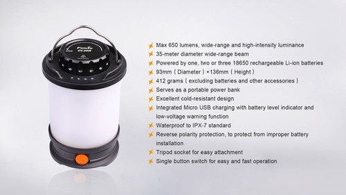 Fenix CL30R 650 lumen rechargeable camping lantern