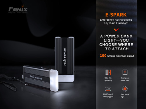 Fenix E-SPARK Ultra thin 100 lumen emergency keychain light and power bank