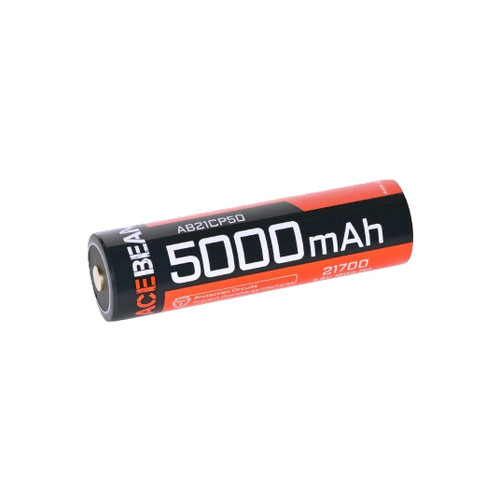 Acebeam AB21CP50 - 5000mAh 21700 Rechargeable Li-ion Battery, angled view on white background.