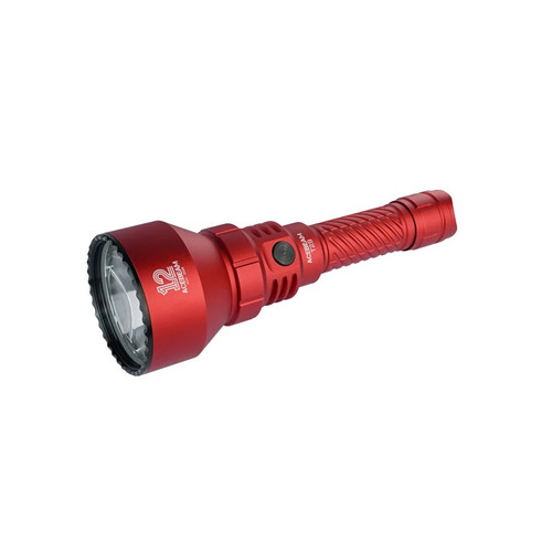 Acebeam T29 Red - 1.4km Throw 12th Anniversary Tactical LED Torch shown at an angle, highlighting its design.