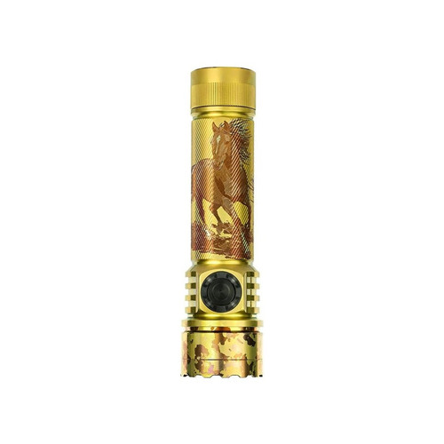 Acebeam E75 Titanium - Special Edition 4500 Lumen USB-C Torch with unique golden finish and horse engraving.