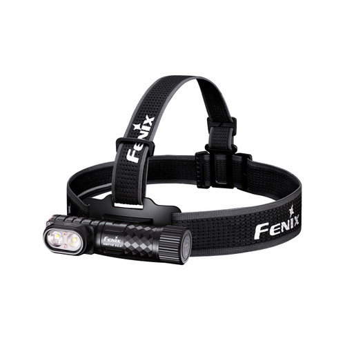 Fenix HM71R V2.0 - 3500 Lumen High-performance Industrial Headlamp on its headband, front-right view.