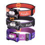 Fenix HM65R-T V2.0 Dual output 1600 lumen USB-C rechargeable headlamp in orange, black, and purple.