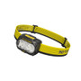 Angled view of the Nitecore UT27 headlamp featuring dual white LEDs and a vibrant yellow adjustable strap.