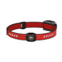 Fenix HL18R-T V2.0 Lightweight 800 lumen rechargeable trail-running headlamp with red strap, rear view showing battery pack.
