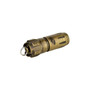 Olight i18 Brass Limited Edition Keychain Light from the back, angled, with the keychain ring visible.