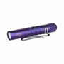 Olight i3T Titanium Periwinkle Purple Limited Edition 180 Lumen LED Torch, front left angle, showing head and clip.
